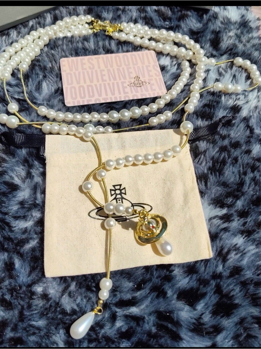 Vivienne Westwood Gold-Tone Orb Necklace with White Pearls